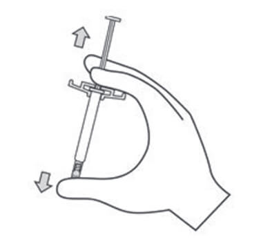 Diagram of person shaking a syringe with vigor.