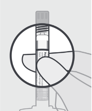 Diagram of person holding a syringe with emphasis on the viewing window.